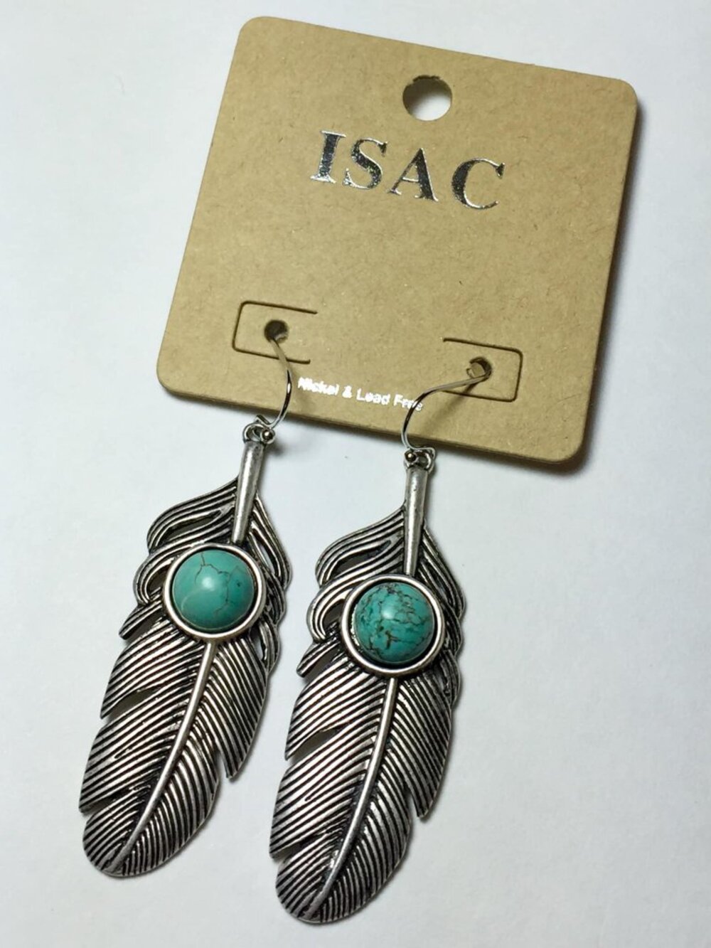 Natural Turquoise Earrings Feathers Isac Trading Co.